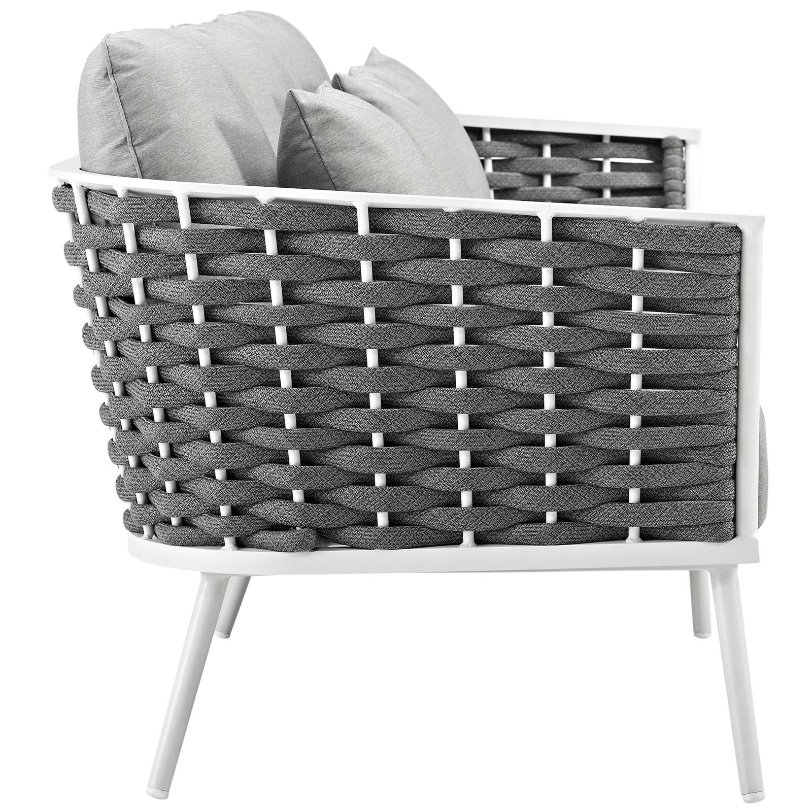 Modern Contemporary Urban Design Outdoor Patio Balcony Garden Furniture Lounge Chair and Sofa Set, Fabric Aluminium, White Grey Gray - image 5 of 8