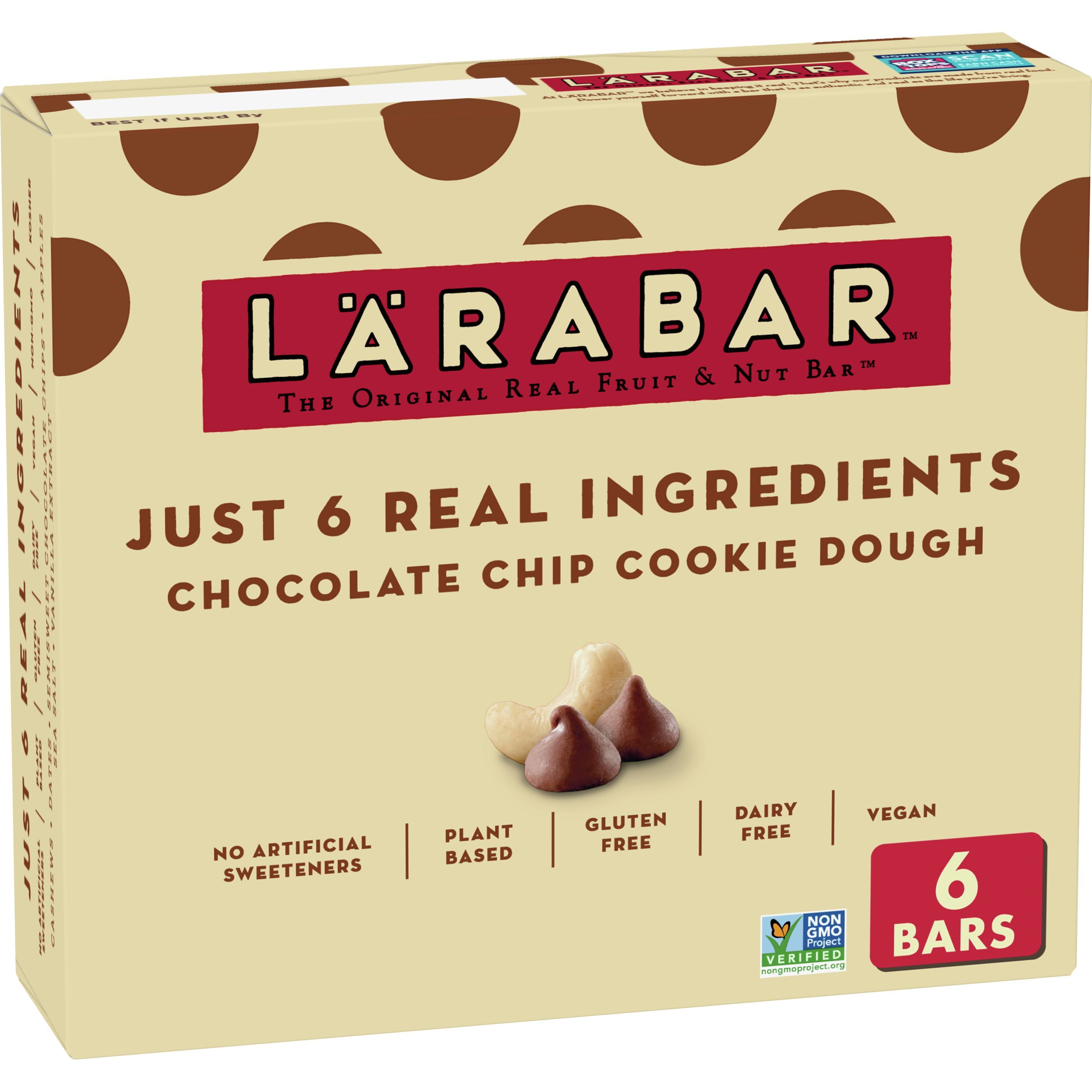 Larabar Chocolate Chip Cookie Dough, Gluten Free Vegan Fruit Nut Bars, 6 ct