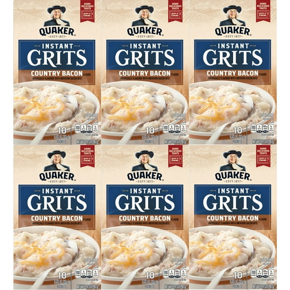 Quaker Instant Grits Country Bacon 0.98 oz each, 10 Count (Pack of 6)