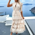 thumbnail image 2 of Nmnitkp Women's Maxi Dress Fashion Solid Color Button Hollow Out Beach Dresses Boho Lace V-Neck Flare Ruffle Adjustable Straps Beach Summer Long Dress, 2 of 6