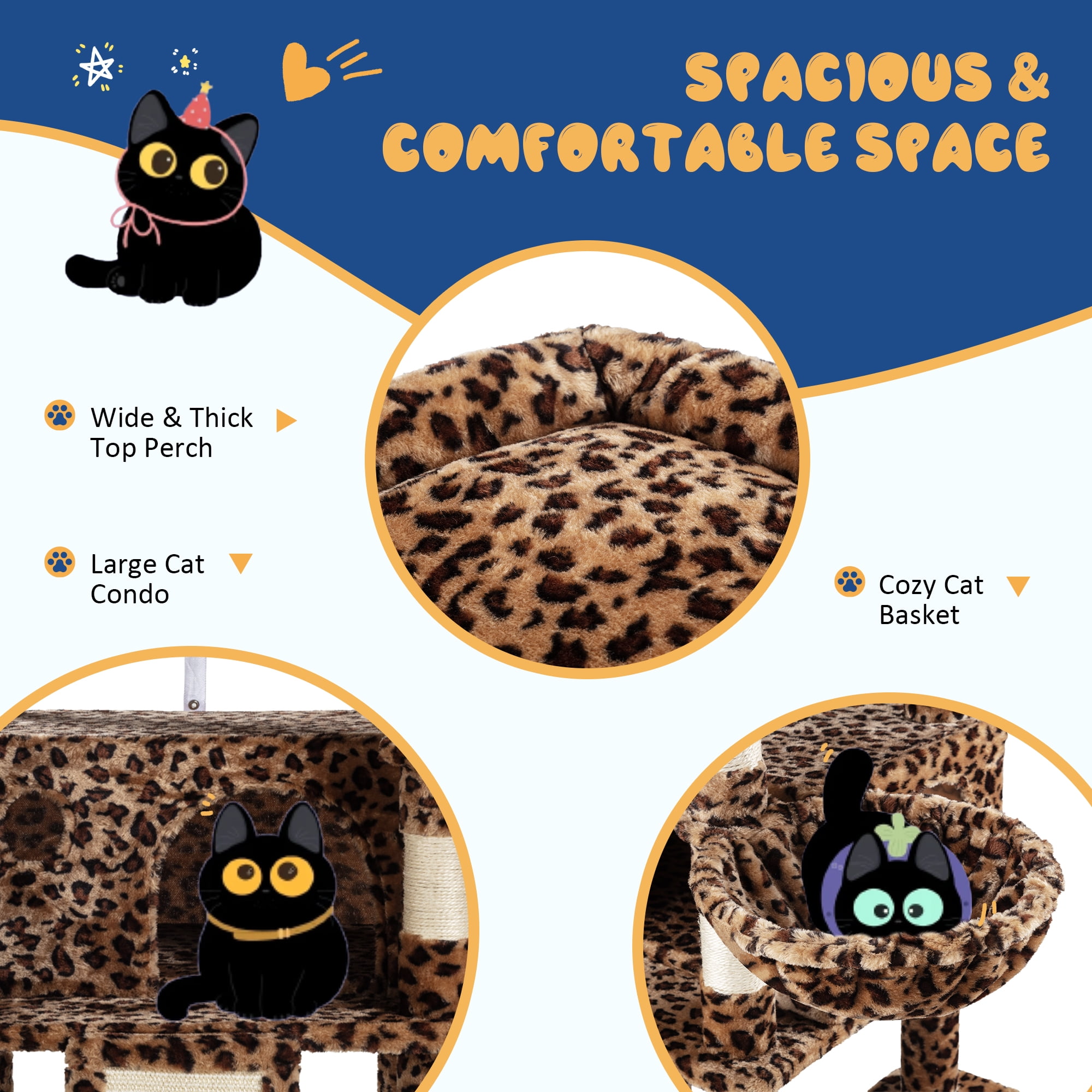 Allewie 68" Multi-Level Large Cat Tree and Tower with Cat Condo House, Scratching Posts & Board, Leopard Print