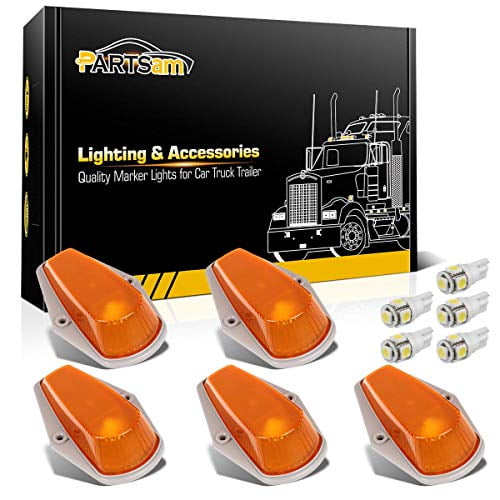 Partsam 5pcs Top Cab Marker Roof Running Light Amber Cover Lens 15442 + 5X 5050 T10 194 LED Bulbs Compatible with Ford F-150 F-250 F-350 1973-1997 F Series Pickup Super Duty Trucks.