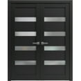 thumbnail image 3 of Solid French Double Doors 72 x 96 inches | Quadro 4113 Matte Black Frosted Glass | Wood Solid Panel Frame Trims | Closet Bedroom Sturdy Doors, 3 of 6