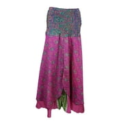 Mogul Womens Tube Dress Strapless Smocked Bodice Pink Vintage Silk Sari Skirts