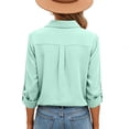 thumbnail image 5 of Linen Blouse for Women Lapel V Neck Rolled Sleeve Button Down Casual Officewear Loose Fit Solid Texture Lightweight Breathable Soft Fabric Summer Fall Tunic Tops, 5 of 7