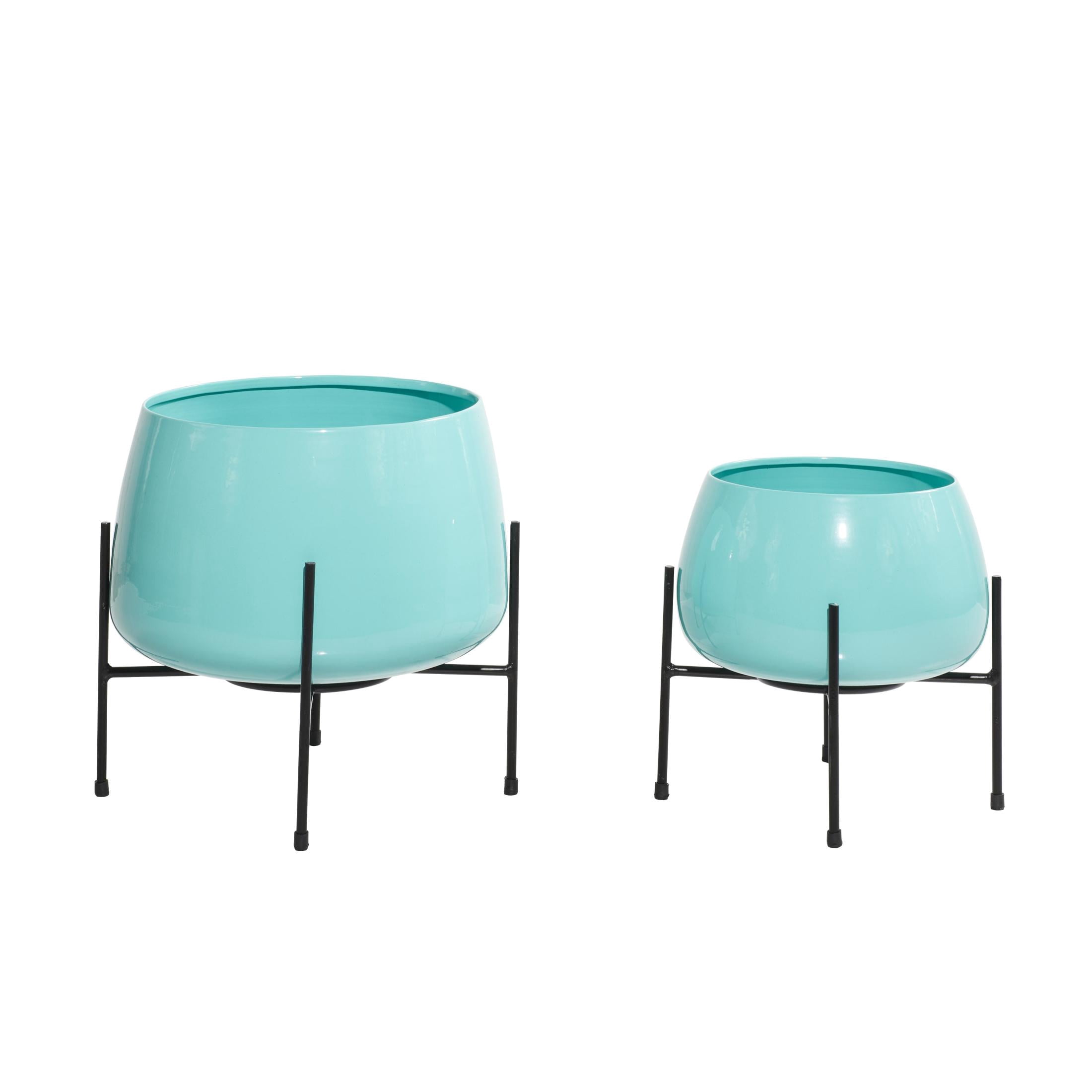 DecMode 8", 10"H Rounded Dome Teal Metal Planter with Removable Stand (2 Count)