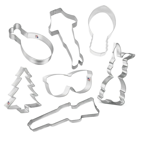 Christmas Story 7 Piece Cookie Cutter Set - Leg Lamp, Christmas Tree, Christmas Light Bulb, Bunny Suit Cookie Cutters - The Cookie Cutter Shop - Tin Plate Steel
