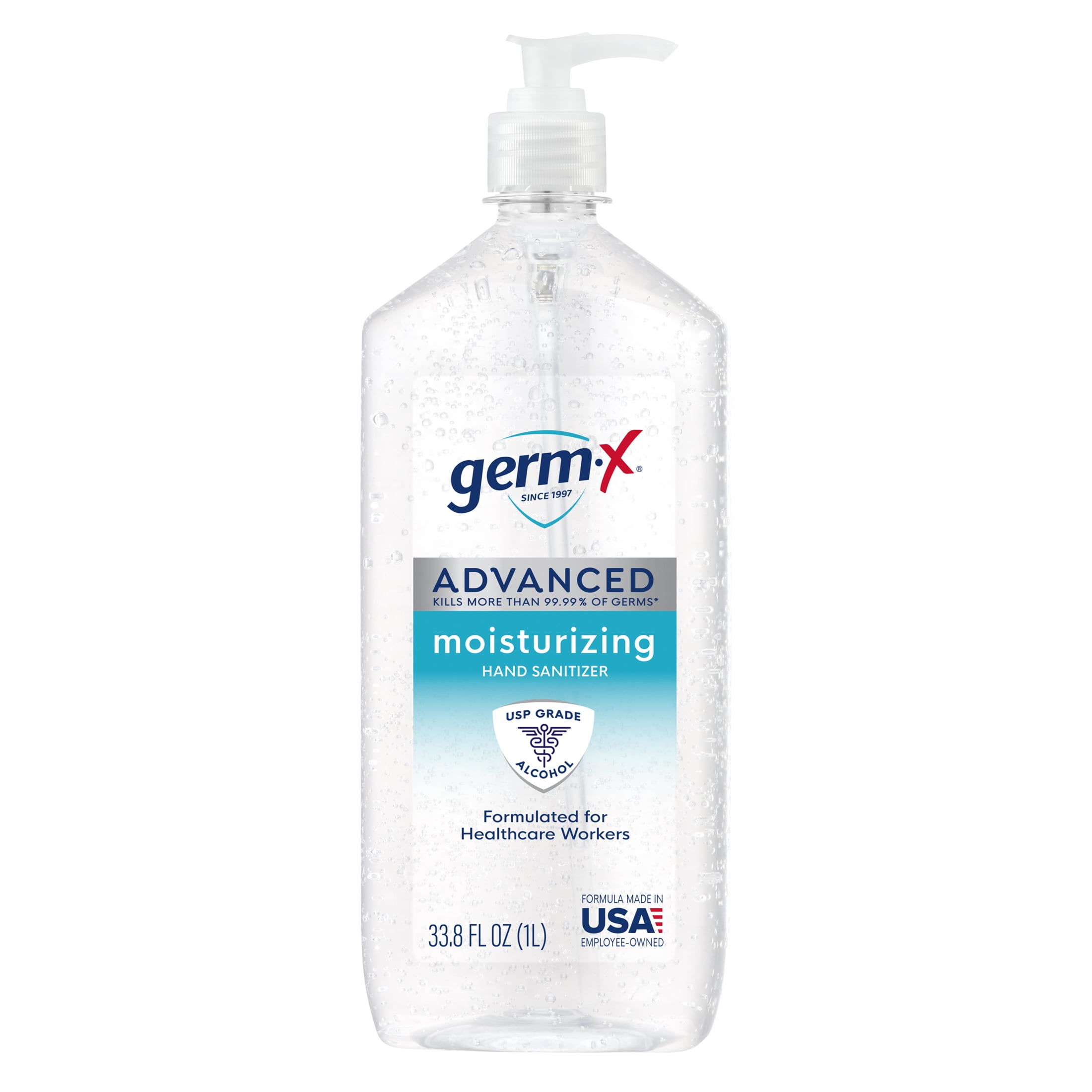 Germ-X Advanced Hand Sanitizer with Pump, Bottle of Hand Sanitizer, Original Scent, 33.8 fl oz