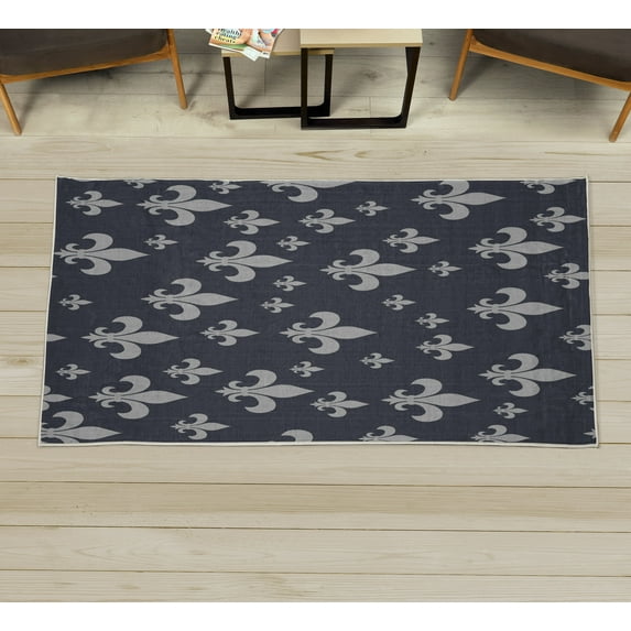 Fleur De Lis Decorative Rug, Lily Pattern Classic Retro Royal Vintage European Iris Ornamental Art, Quality Carpet for Bedroom Dorm and Living Room, 6 Sizes, Dark Slate, by Ambesonne