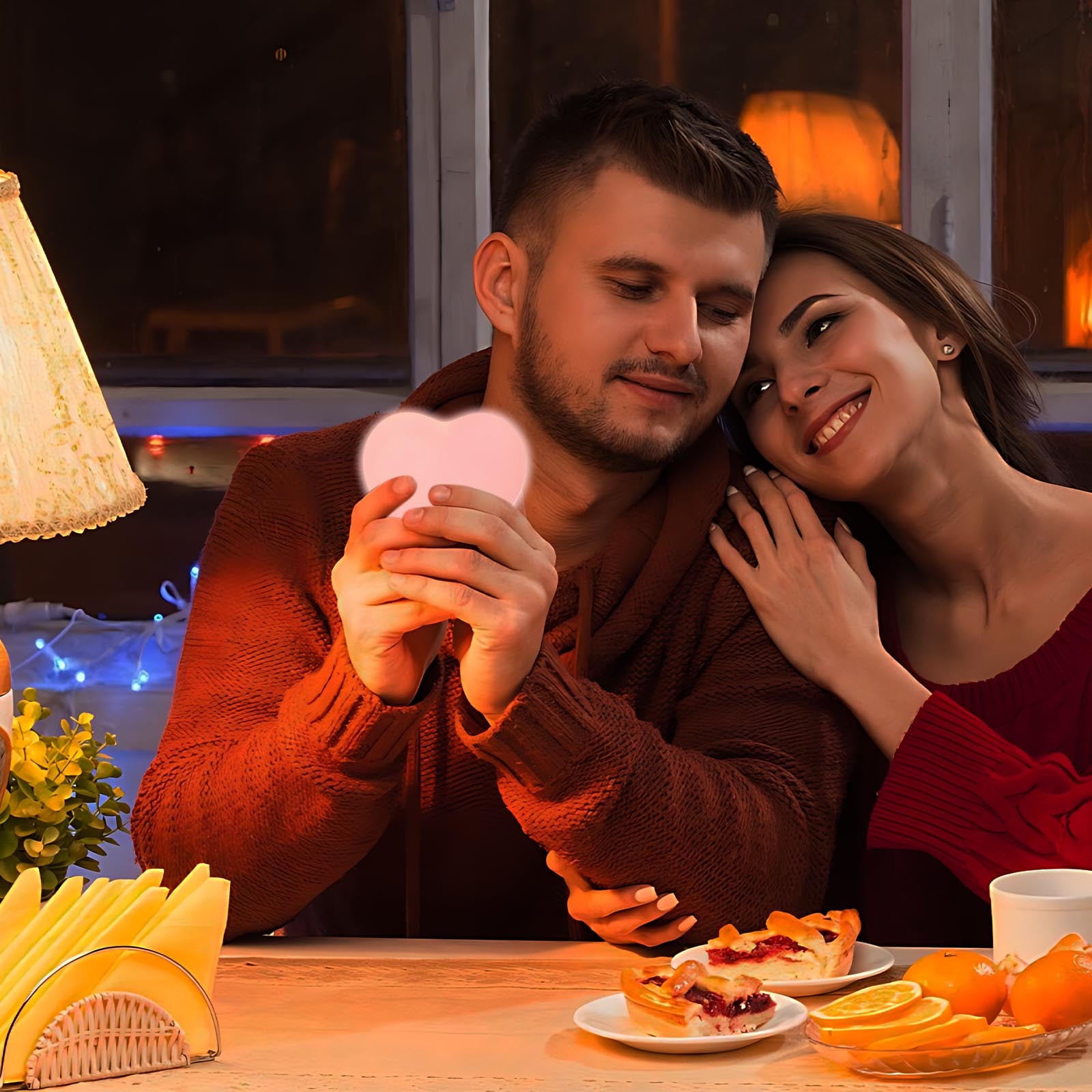 Stijggn Led Night Lights for Bedroom Christmas Ornaments Heart Shaped Night Light, Cute Lamp, USB Rechargeable Bedside Lamp for Home Decoration