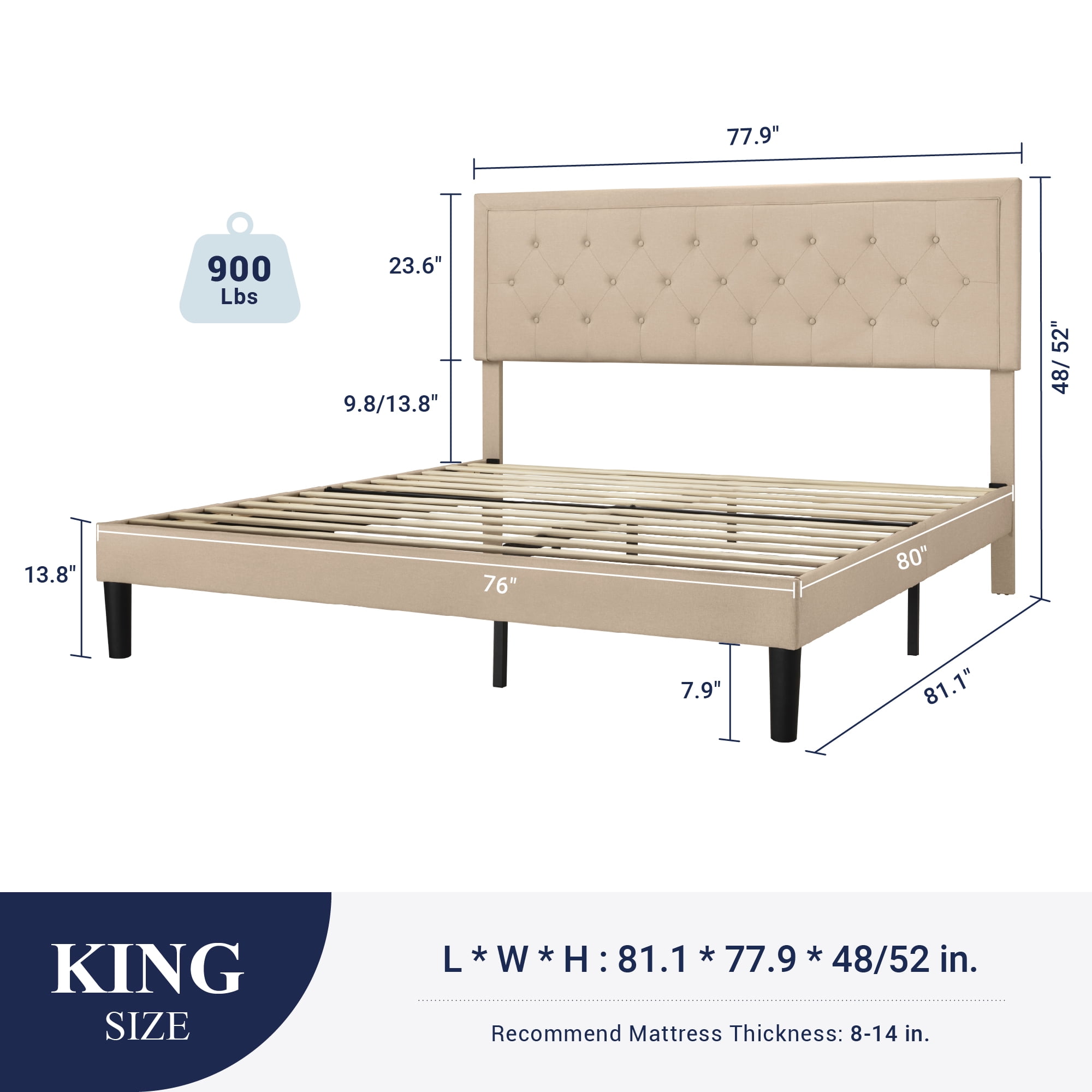 Allewie Queen Size Bed Frame Upholstered Platform Bed with Adjustable Headboard, Box Spring not Needed, Dark Grey