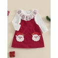thumbnail image 4 of Jaweiwi Baby Toddler Girl Christmas Outfit, 3 6 12 18 Months Lace Trim Long Sleeve Ribbed Romper Santa Claus Embroidery Suspender Skirt 2 Piece Clothes Set, 4 of 9