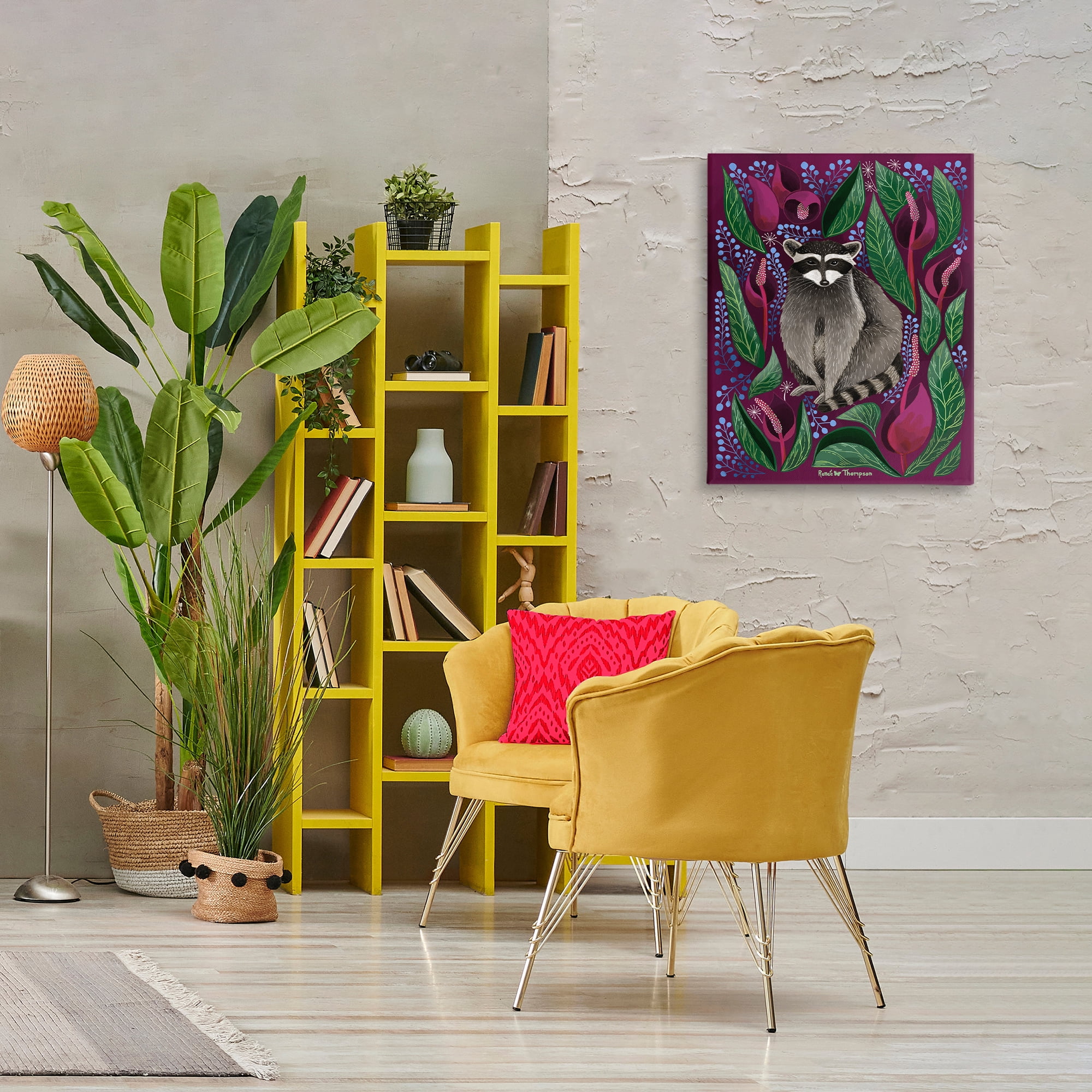 Stupell Industries Raccoon & Cabbage Leaves Animals Painting Wrapped Canvas Art Print Wall Art, 24 x 30