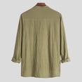 thumbnail image 3 of safuny Men's Loose Cotton Lined Shirts with Pocket Long Sleeve Athletic Half Button Workwear Casual Sports Holiday Solid Color Fashion Clearance Sales Army Green XXXL, 3 of 4