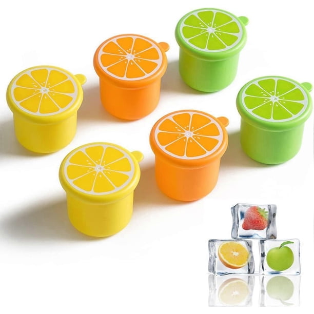 6pc silicone ice ball maker, large ice cube molds for whiskey, cocktails, coffee, juice and water. (OrangeGreenYellow)