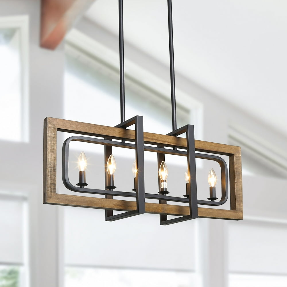 LNC Farmhouse 6light Rectangle Wood Candle Chandelier W31.5" X E8.7