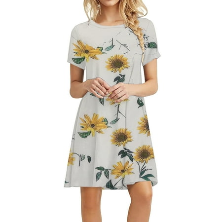 

Juebong Women s Summer Casual O-Neck Swing Short Sleeve Mini Beach Printed Dress