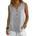 thumbnail image 2 of Qwertyu Cotton Linen Tank Tops for Women V Neck Button Down Shirts Lightweight Breathable Summer Casual Sleeveless Blouses 2026 Light Gray S, 2 of 7