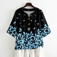 thumbnail image 5 of Bbyeadc Women 3/4 Length Sleeve Button V neck Shirts Floral Print Comfortable Tunic Tops Basic Spring Summer Tops,Blue(M), 5 of 6