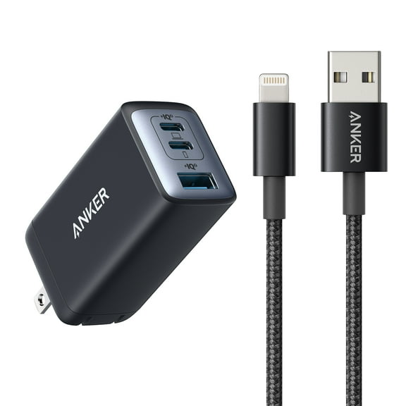 Anker 735 Nano GaN II Foldable Wall Charger and 6ft Lightning Cable Premium Nylon Cord