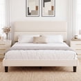 thumbnail image 6 of Exnote Queen Size Upholstered Platform Bed Frame with Adjustable Double-Cushion Headboard, No Box Spring Needed, Heavy Duty Wood Slats Support, Beige, 6 of 9