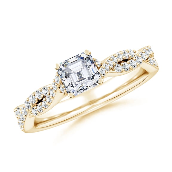 ANGARA Lab Grown Peg Head Diamond Engagement Ring for Women in 14K Yellow Gold (Size-5mm| Color-F-G| Clarity-VS) | April Birthstone, Anniversary, Jewelry Gift for Women | Lab-Grown Diamond Ring