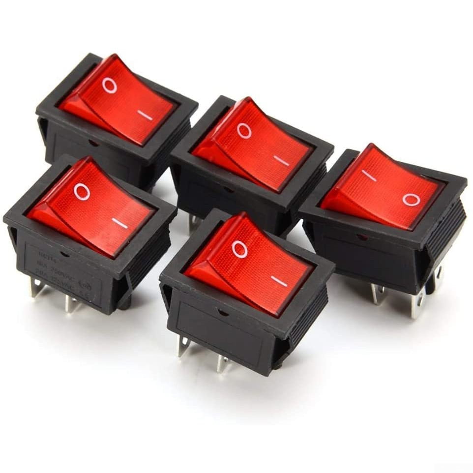 5Pcs Red Lamp 4 Pin ON/OFF 2 Position DPST Rocker Switch 16A/250V KCD4-201 CA 