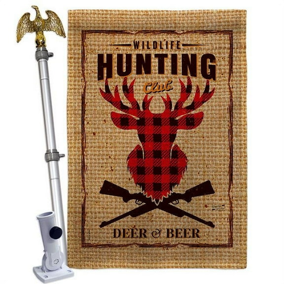 Angeleno Heritage HS130407-DB-02 Deer & Beer Sports Hunting 28 x 40 in. Double-Sided Decorative Vertical House Flag Set for Decoration Banner Garden Yard Gift