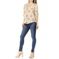 thumbnail image 4 of Women's Elegant Floral Print Tunic Casual Round Neck Roll Tab Sleeve Blouse Top, 4 of 6