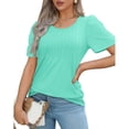 thumbnail image 5 of XMHJSMD T Shirts for Women Women's Round Neck Short Sleeve Solid Color T Shirt Fashionable Casual Top (Green2,S), 5 of 6