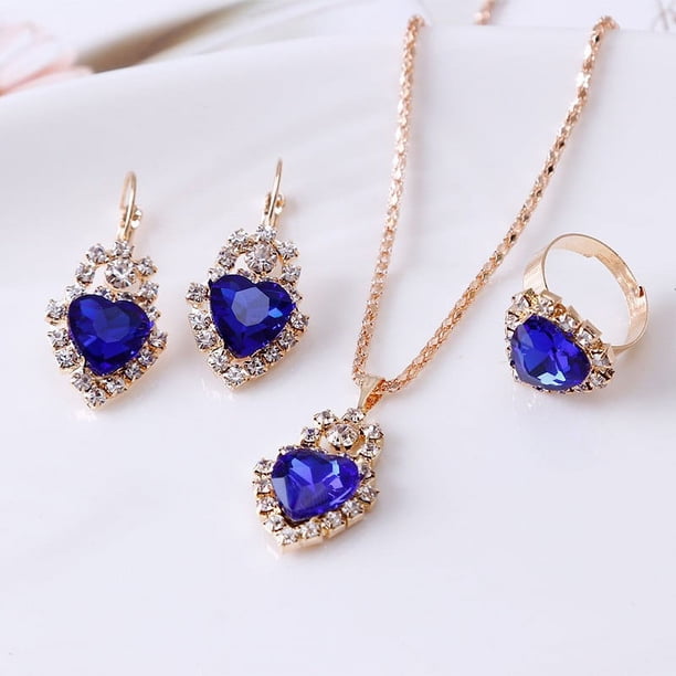 Nvzi Conjunto de joyas de diamantes de imitación con forma de gota de agua a la moda, collar con colgante de gota de agua retro,conjunto de joyas para madre, novia, boda, azul B