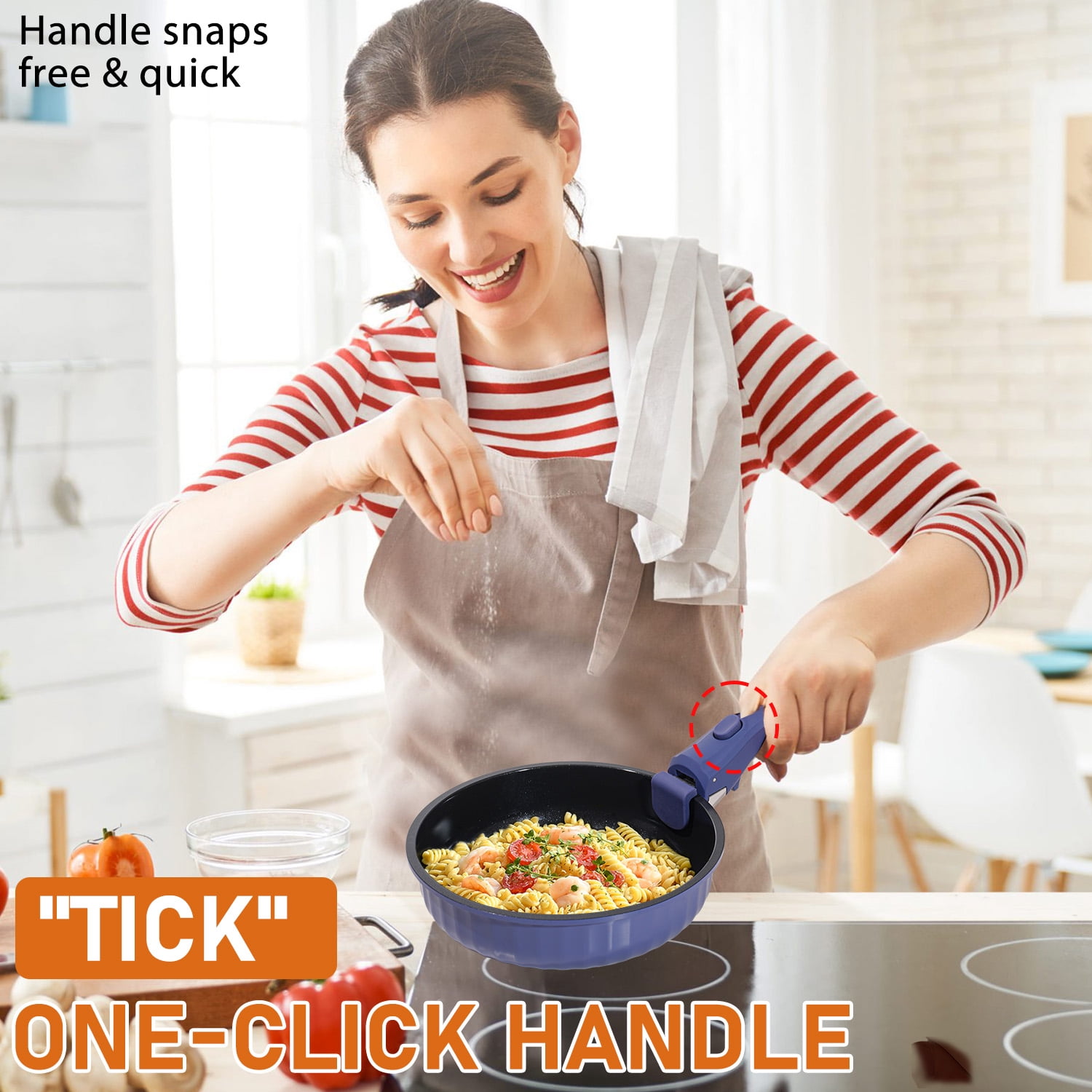 Vivicreate 11-Piece Nonstick Aluminum Pots and Pans Set with Removable Handle, Granite-Inspired Cookware, Induction Compatible, Stackable Design