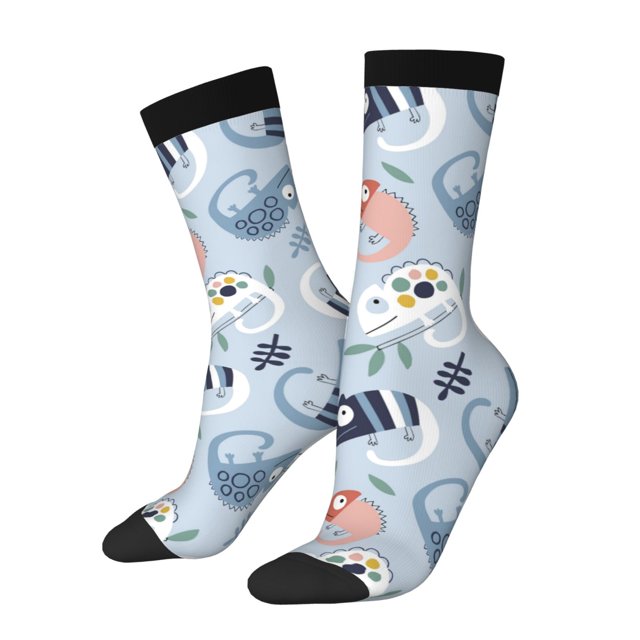 Balery Cute Chameleons On Blue Calcetas Largas con Estampado para Hombre y Mujer – Suaves y Transpirables, Talla Única (US 5-11)