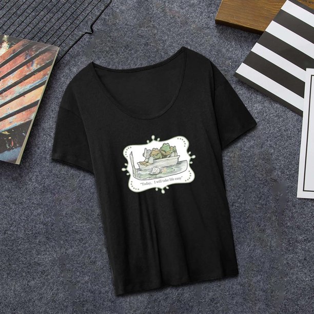 Camiseta para mujer, camiseta para mujer, camiseta básica, ropa elegante para mujer, camisetas de manga corta, camisetas de verano para caminar, ir de compras en la oficina Negro