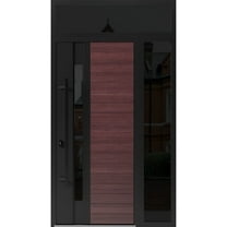 Front Exterior Prehung Steel Door / Ronex 0162 Red Oak / Side and Top Exterior Window Sidelite / Entry Metal Modern Painted W36 12" x H80 16" Right hand Inswing