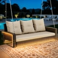thumbnail image 2 of Dextrus 3-Seat Outdoor Wicker Porch Swing with LED Lights & Brown Cushions, Patio Hanging Chair, 2 of 10