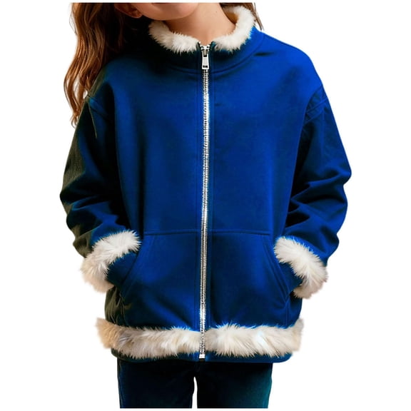 Zanarzt Boys Winter Coat Girls Polar Fleece Jacket Kids Full Zip Lightweight Fall Spring Coat Outerwear with Pockets Blue,4-5 Years