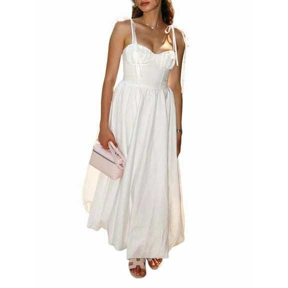 Coral Midi Dress Luxury Satin Women'S Summer Dresses Sleeveless Spaghetti Strap Corset Homecoming White S