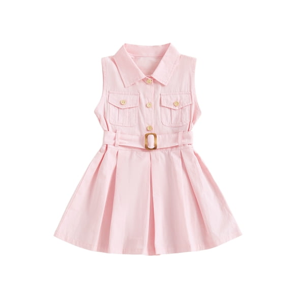 BemeyourBBs Toddler Baby Girl Safari Dress Kids Little Baby Girls Safari Outfit Lapel Sleeveless Front Pockets Button Down Pleated Dress with Belt Spring Summer Fall Clothes
