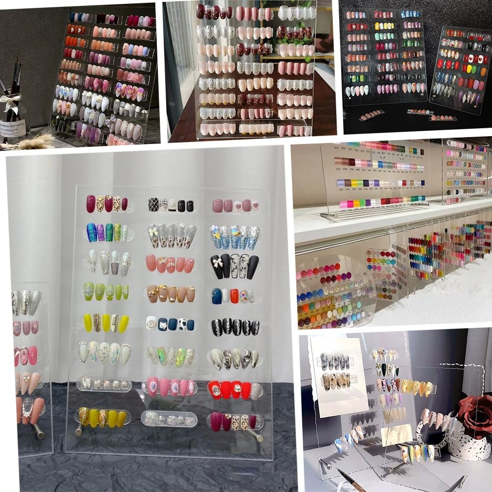 PH 2 Sets Nail Art Display Board Nail Display Stand 60pcs False Nail Tips Stand Sample Display Nail Practice Board Polish Stands Showing Holder for Nail Art Design Display Manicure Tool for DIY