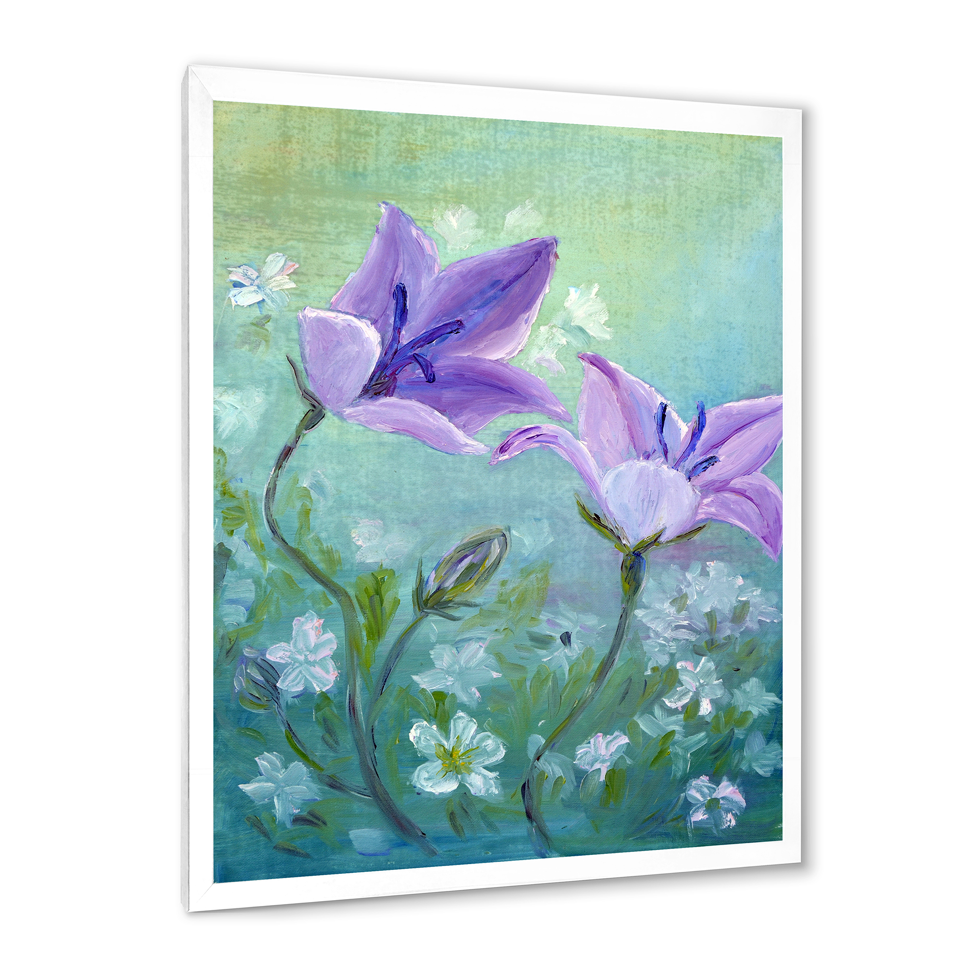 Designart 'Purple Bellflowers Blooming' Traditional Framed Art Print
