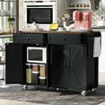 thumbnail image 4 of Kitchen Island with Storage, Rolling Kitchen Island Cart On Wheels with Power Outlet & Drop Leaf Countertop, Mobile Island Table for Kitchen with 2 Drawers 2 Cabinet, Spice Rack, Towel Rack, Black, 4 of 10