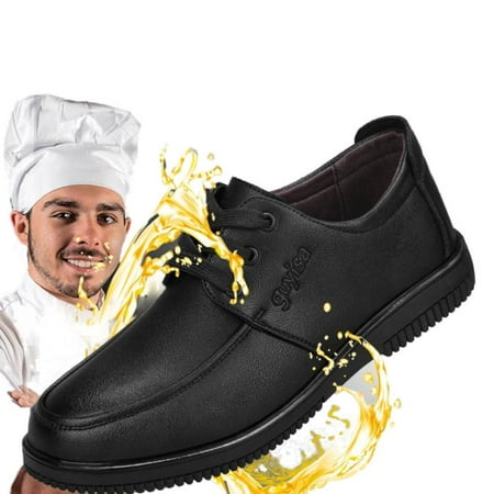 

OMILAIY Shoes For Kitchen Men Slip Resistant Food Service Work Shoes Lace-Up Breathable Sneakers Shoes Black-A Size 7.5