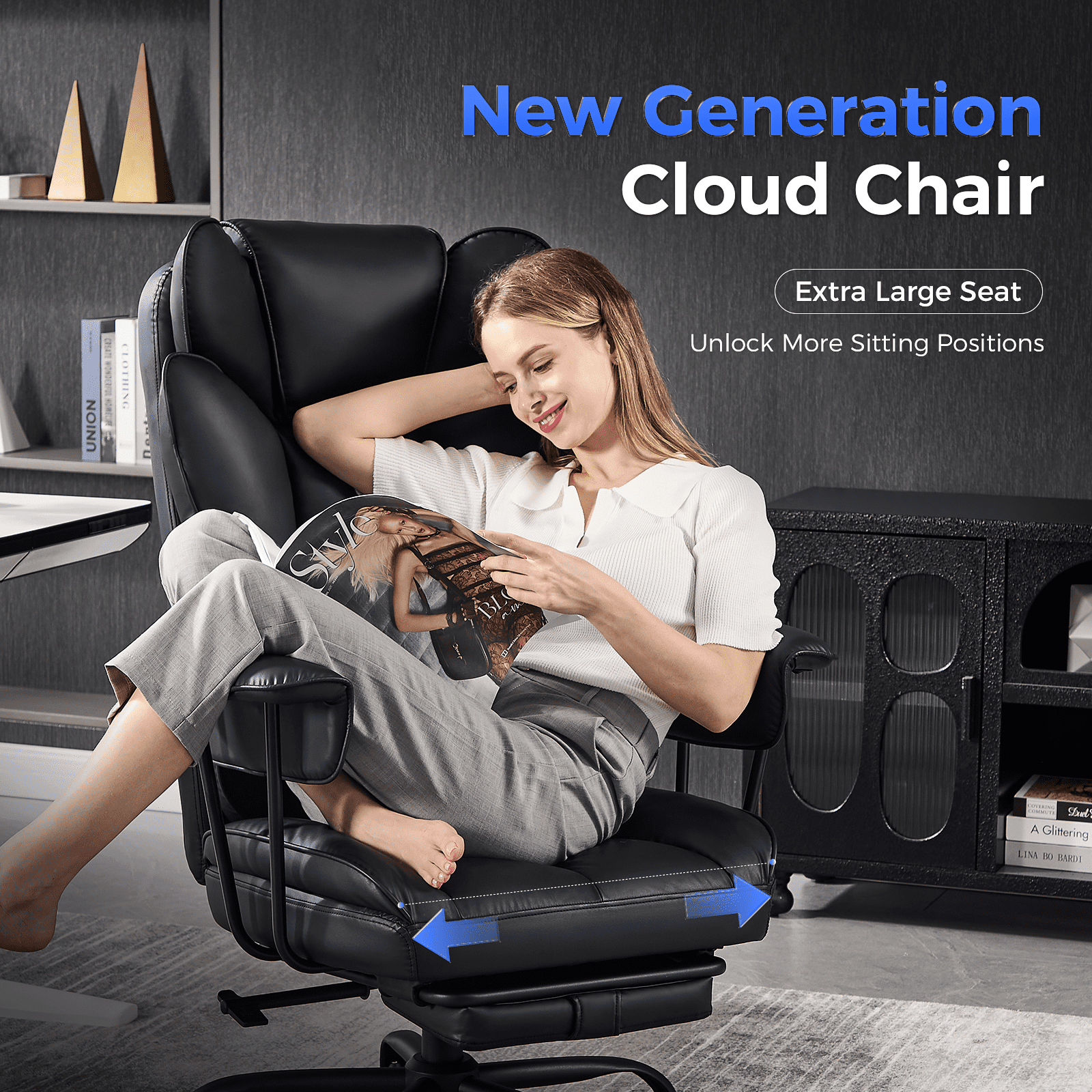 TMV Big and Tall Office Chair - High Back Ergonomic Desk Chairs for Adults with Wide Seat & Footrest,Lumbar Support Swivel Computer Chair for Home Office，Black
