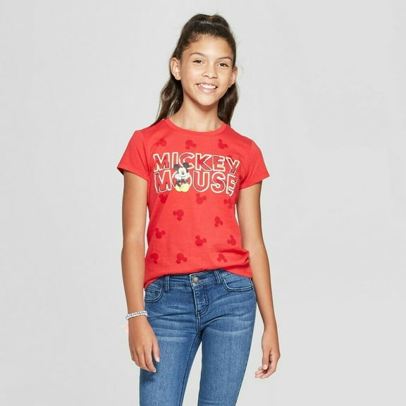 Disney Mickey Mouse Youth Girls NEW Red Shirt Sz XS 4/5 Short Sleeve