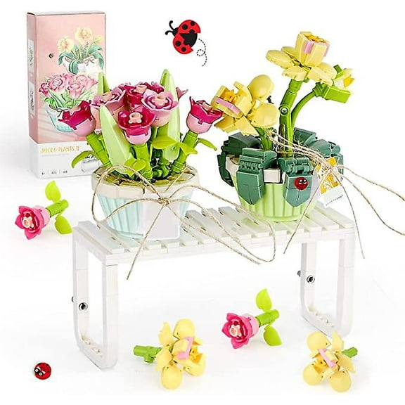 Mini Bricks Flower Mini Orchid Bonsai Tree Building Block Set 2pcs Botanical Collection Construction Building Toy, Creative Gift