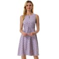 thumbnail image 1 of Vestido A Media Pierna Sin Mangas Con Cuello Dividido Y Cintura Con Cordón Estampado Para Mujer Púrpura XL, 1 of 2