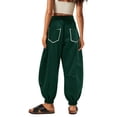 thumbnail image 6 of Dwellite Womens Barrel Sweatpants High Waisted Wide Leg Sweatpants Drawstring Casual Baggy Pants Sweatpant with Pockets Deep Green 2XL, 6 of 6