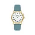 thumbnail image 2 of Bandni Womens Glow Watch - Leather Quick Release Band - 28mm Analog Women's Easy to Read Watch with Light, Light Up Watches, Quartz, White Dial, Big Numbers, Glow in Dark Hands - Gold Tone / Baby Blue, 2 of 6