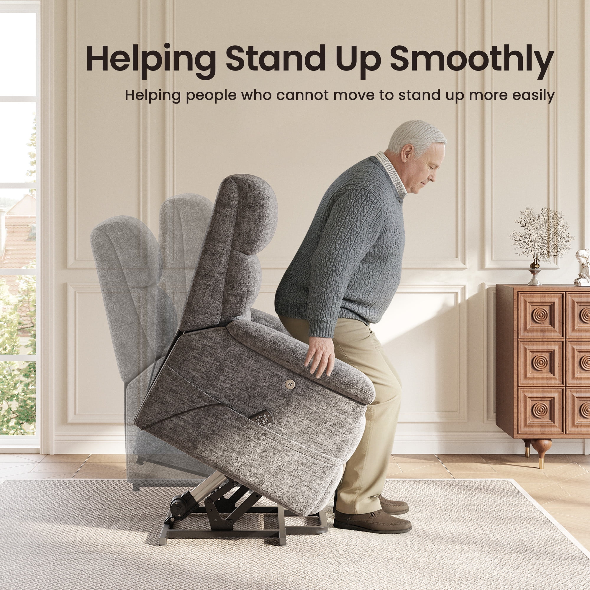 COLAMY Power Lift Recliner Chair for Elderly, Electric Massage and Heat Sofa with Lift Assistance, 20W USB and Type-C Fast Charging, Dark Grey